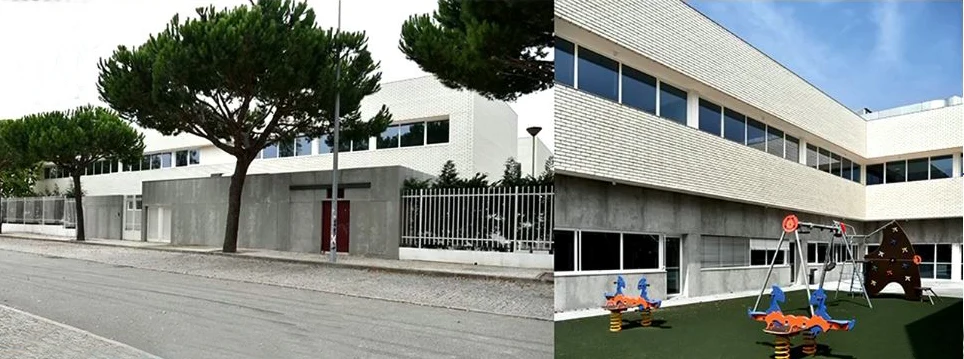 Exterior da Escola Julio Saúl Dias e espaço de recreio do jardim de infância e 1.º ciclo